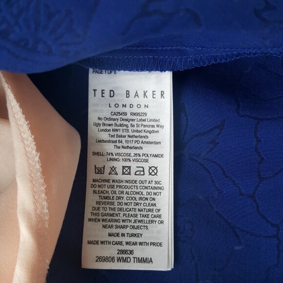 Ted Baker London ! Blue Timmia Asymmetric Floral Devoré Mini Dress ( 2) - Picture 9 of 14